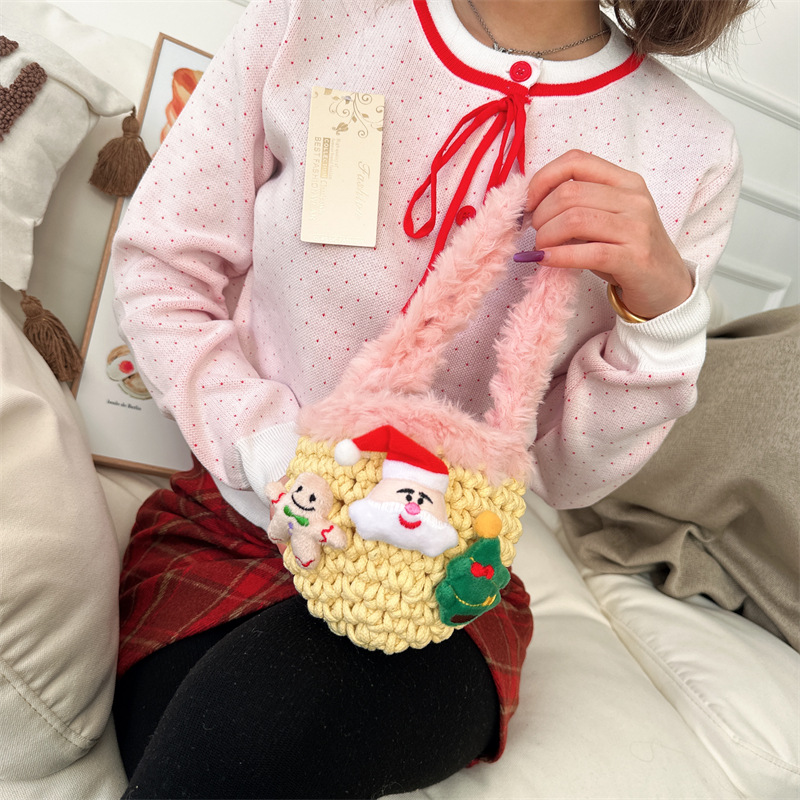 Cestas de comida portátiles de lana ganchada a mano para bebés, bolsas de miel mini lindas, bolsas de invierno y otoño para niños de peluche