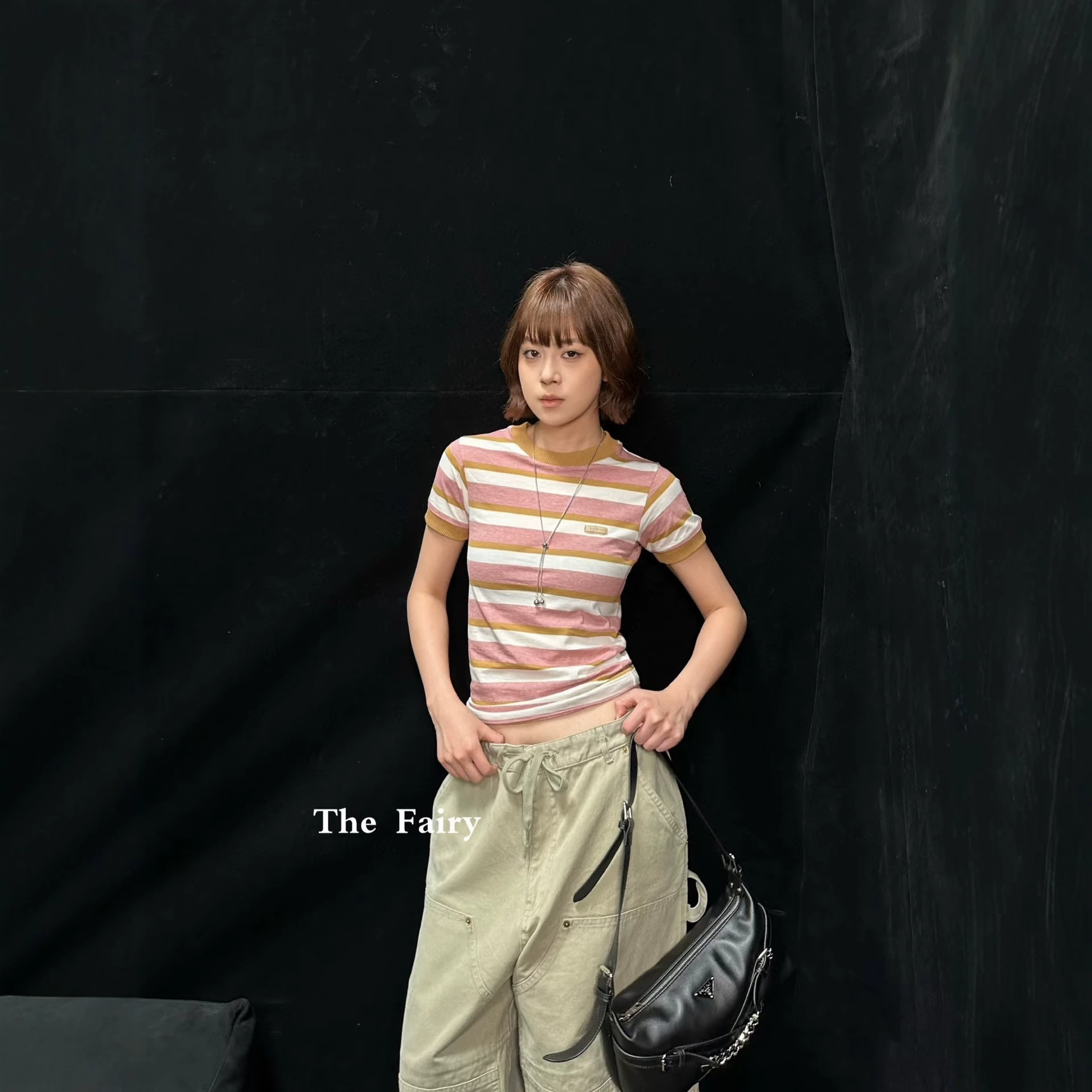 深圳南油高版PD家26夏季新款复古撞色条纹修身显瘦短袖T恤女上衣