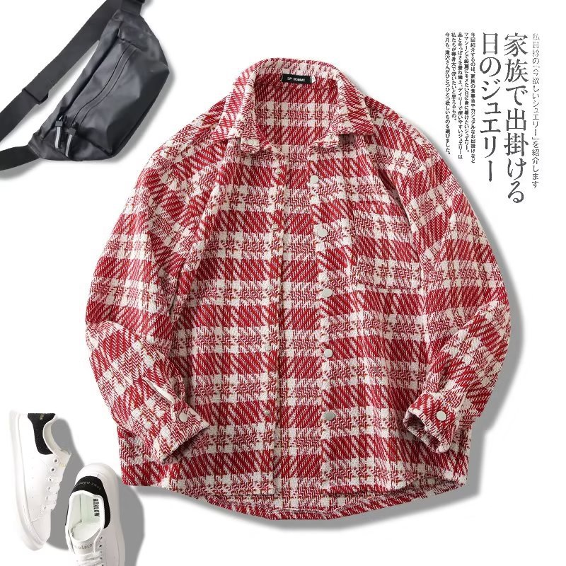 Hip Hop Trendy Brand American Beauty Trendy Retro Tinta salpicada Bordado a cuadros Chaqueta de manga larga Hombres y mujeres sueltos casuales ins