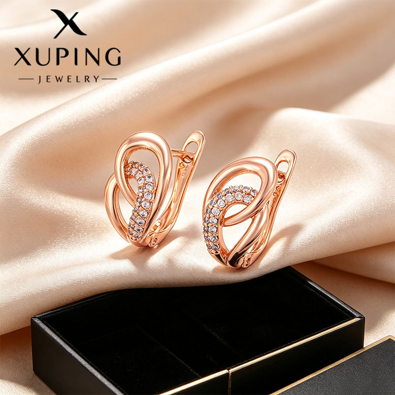 Aretes de hebilla de doble aro de aleación de cobre, chapado en oro de 18k, para mujer