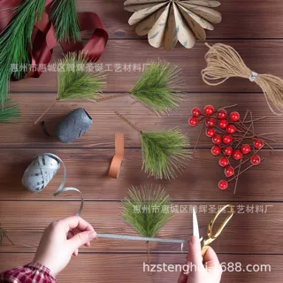 人造绿色松针树枝红浆果绿色茎迷你冬青浆果松签树枝圣诞树花环