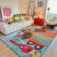 高级感彩色多巴胺客厅地毯轻奢高级感免洗可擦卧室儿童房间地毯