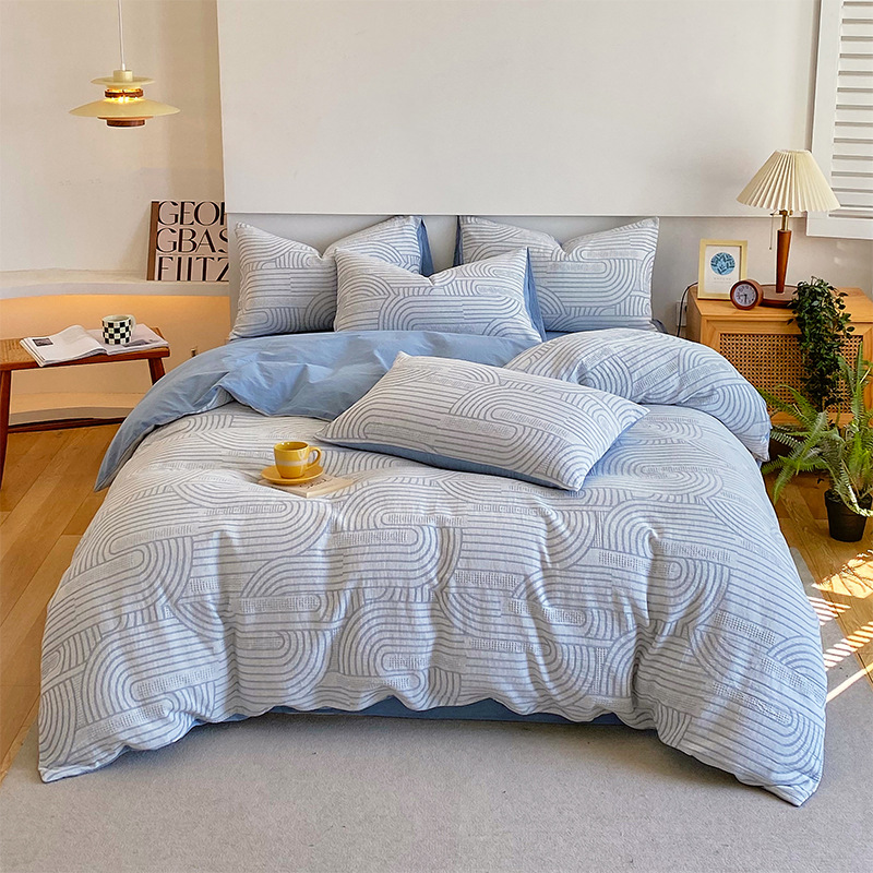 Cama de algodón de tres capas de hilo de cuatro piezas, cubierta de sábanas de algodón puro de grado materno-infantil, simple cama doble se puede lavar en máquina