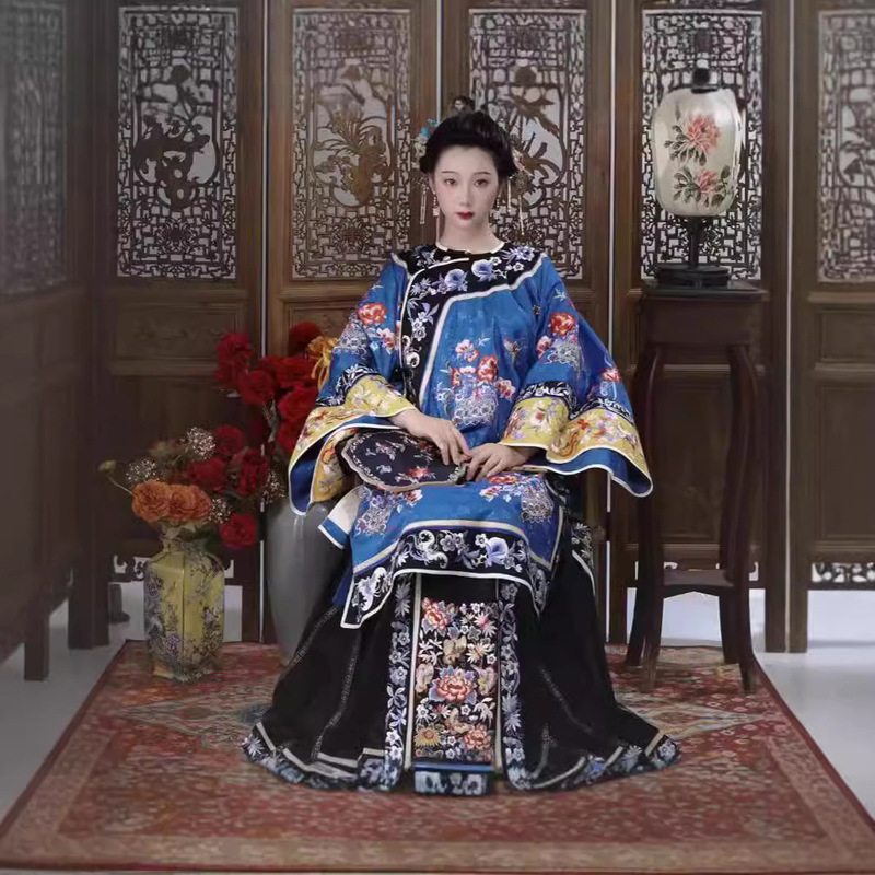 2024 Qing Dynasty Han Dynasty New Chinese Style Retro National Style Printed Top Palace Style Qing Dynasty Ancient Costume Horse Face Skirt Suit
