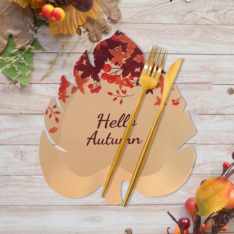 Amazon Thanksgiving Autumn Maple Leaf Shaped Paper Plates Leaf Party Disposable Tableware Paper Plate Supplies Decoration