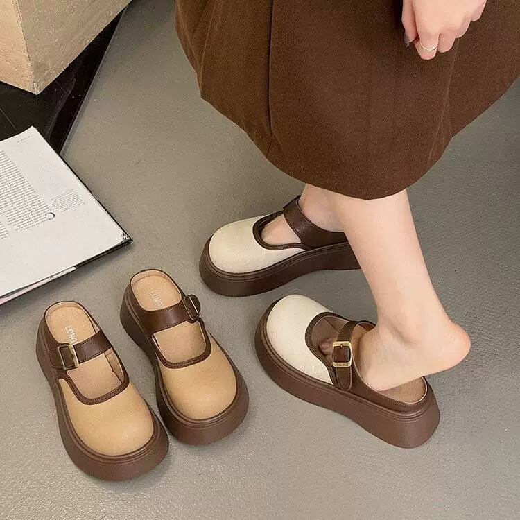 Женские полупакетные холодные тапочки 2025 новая мода на толстой подошвы