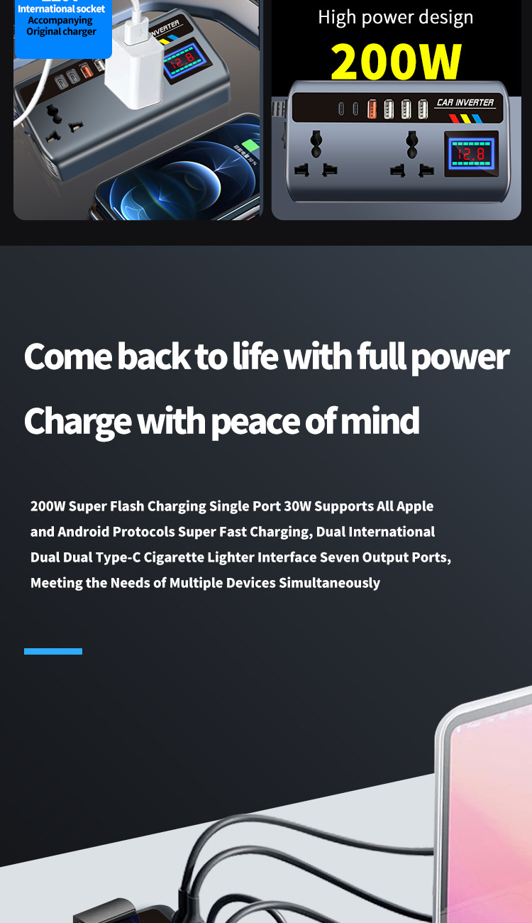 Car Inverter Converter 12V24V to 220V High-Power Multi-Function Charging Cigarette Lighter Fast Charging Power Socket