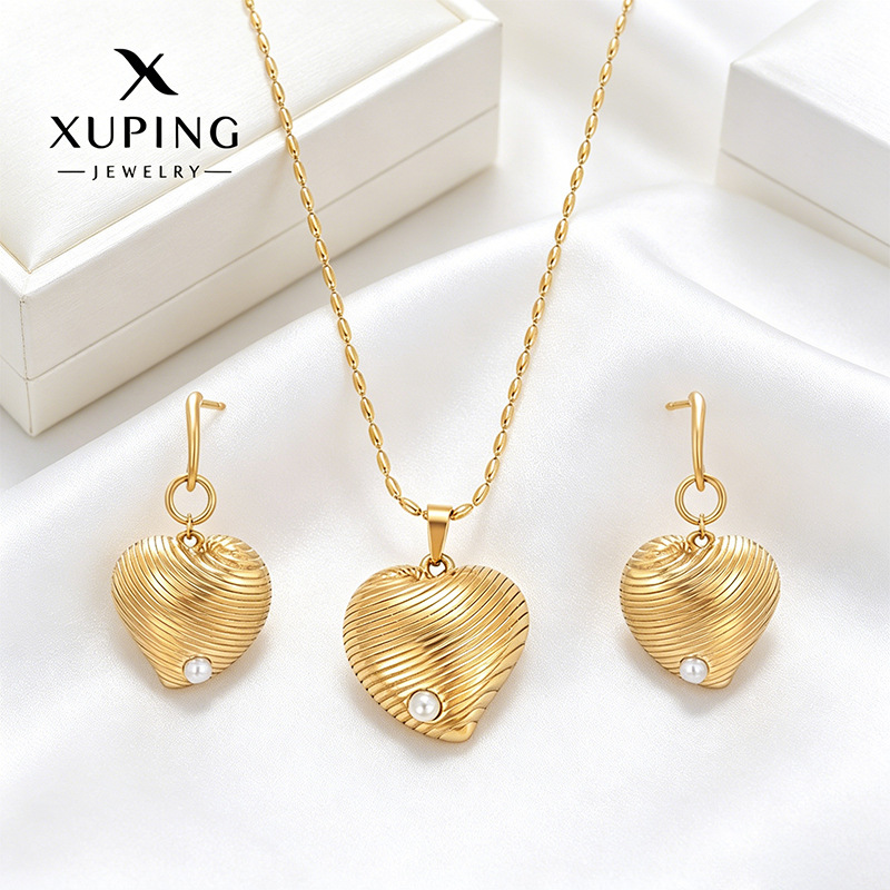 Xuping acero inoxidable 14k color amor aretes collar conjunto de joyería personalidad de moda fría joyería europea y americana mujer