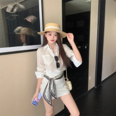 大码胖妹妹高级感老钱风蕾丝拼接长袖衬衫女秋季包臀裙两件套