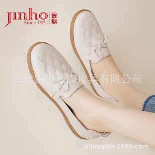 Golden Monkey loafers women's spring cowhide soft surface comfortable maternity shoes soft bottom mother shoes retro peas shoes women's shoes