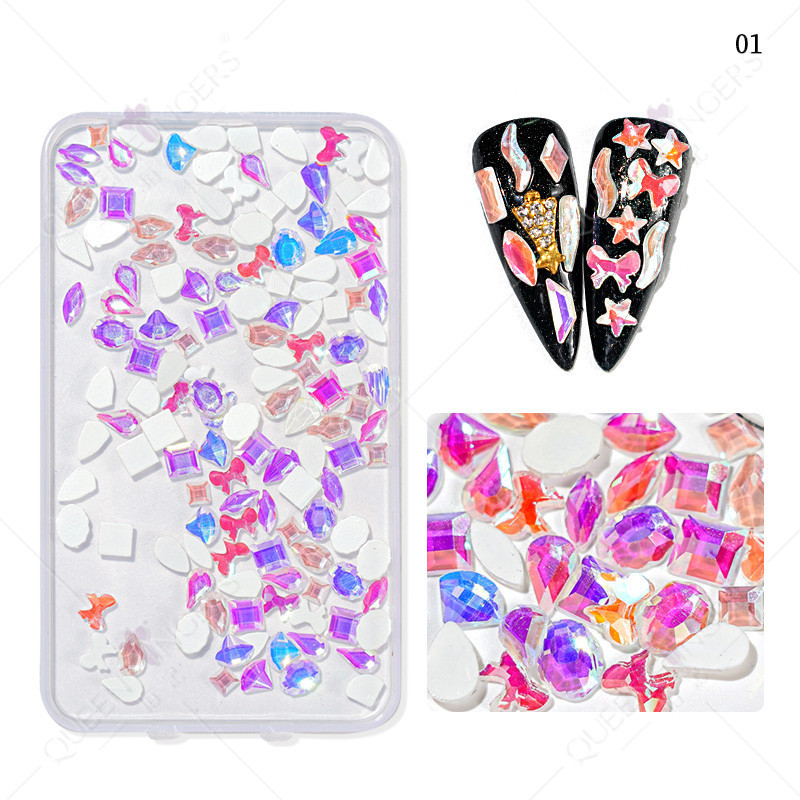 Accesorios de uñas de forma especial de diamante mezclado AB color mágico taladro de uñas plana diamante en forma especial DIY resina de uñas pegatinas de diamantes de imitación