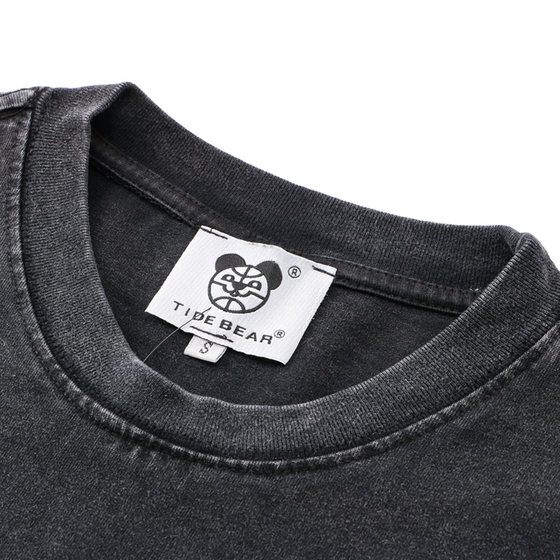 Chaoshen's Summer Leisure Tecknad Leende ansiktstryck Tvätta Old High Street Modemärke Kortärmad T-shirt för män_voghion.com