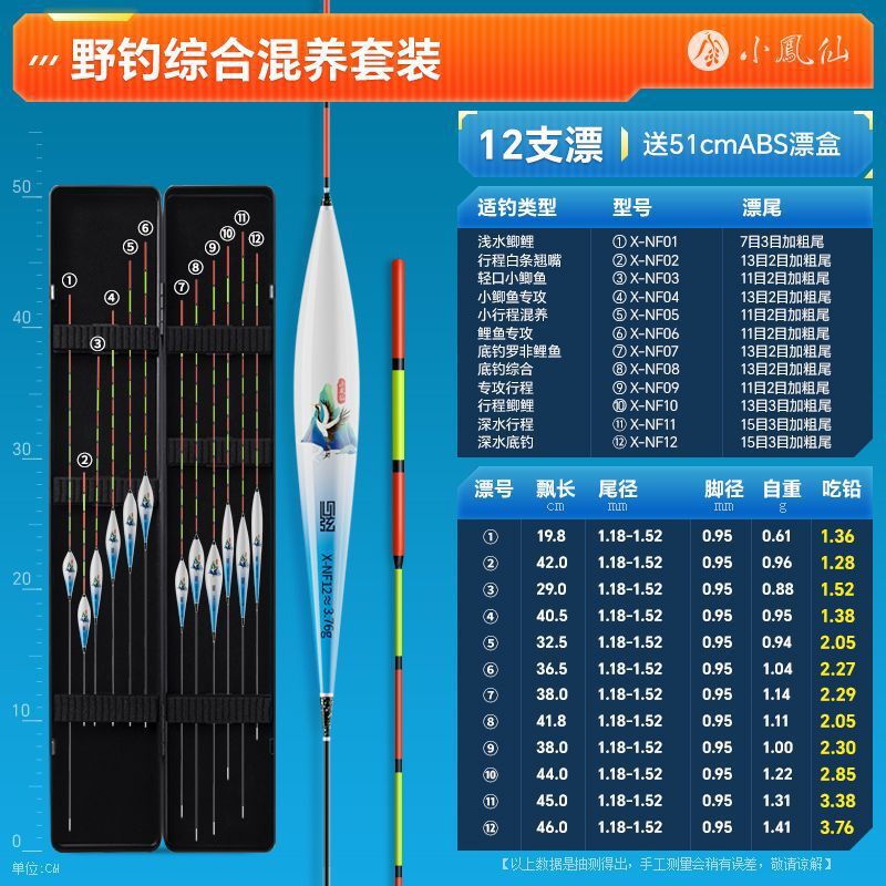 Conjunto completo de alta sensibilidad flotante llamativa gruesa flotante ligera boca cruces flotante pesca fábrica de cadena de suministro comercio mayorista