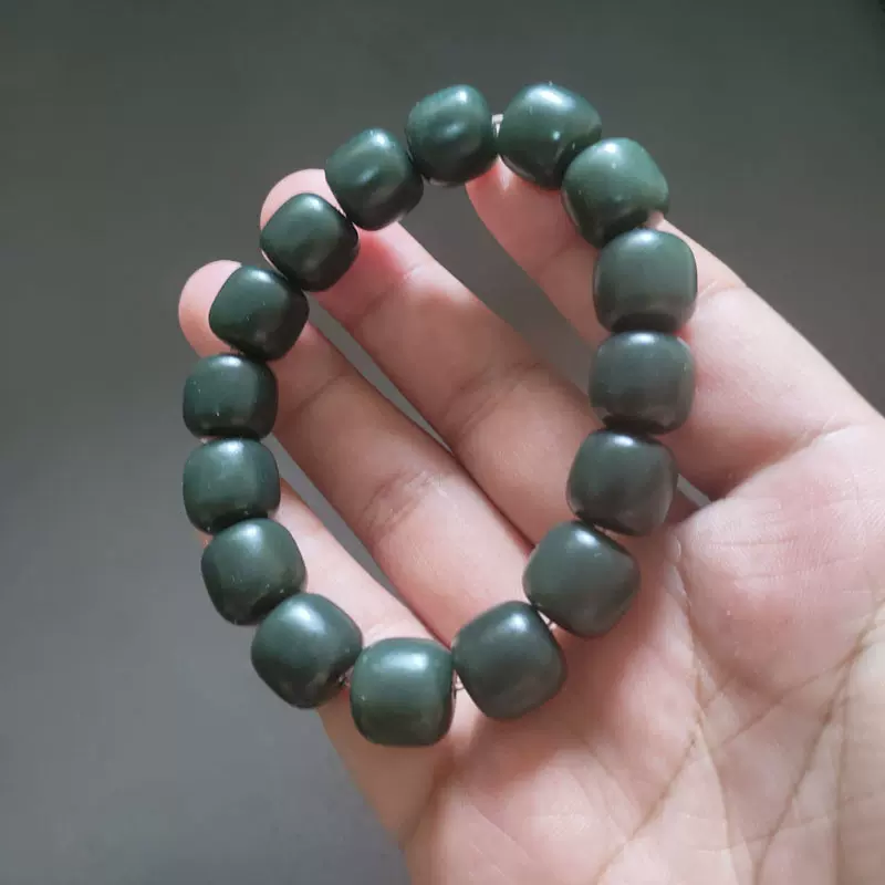 和田玉老型桶珠玉手链青玉佛珠玉手串男士女士大号玉手链玉器