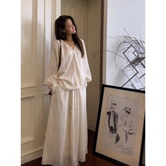 新中式禅意风套装女春季系带长袖衬衫上衣感复古棉麻半身裙子