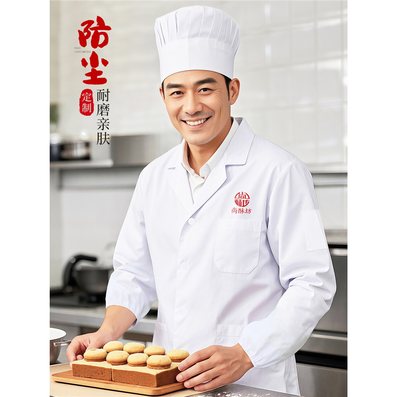 餐饮工作服白大褂长款食堂面馆厨师早餐店食品厂员工防尘工装