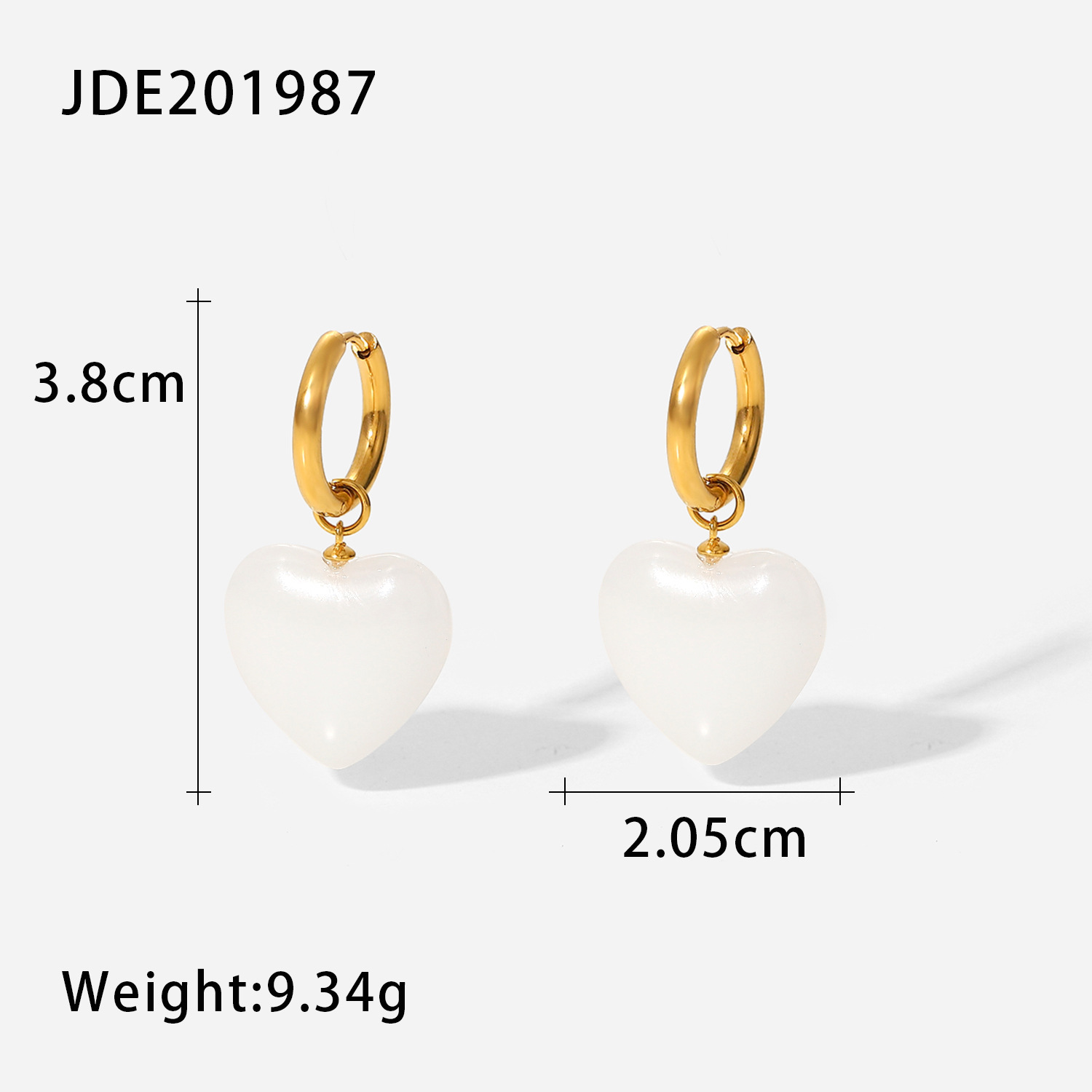 Fashion White Jade Heart-shaped Pendant Titanium Steel Earrings display picture 4