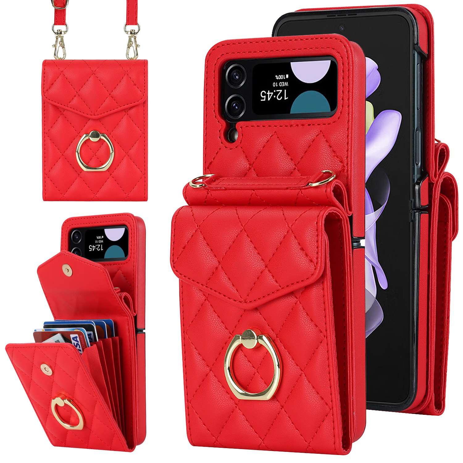 Samsung Flip6 Crossbody Phone Case With Ring And Wallet Cover_voghion.com