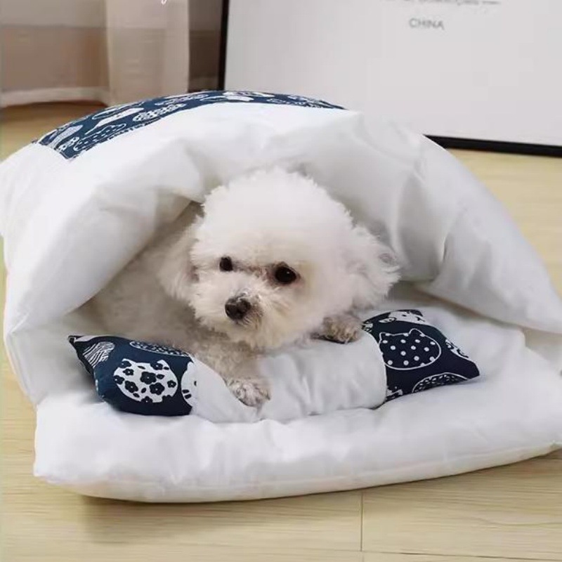 새로운 일본식 고양이 침낭 이동식 및 세탁 가능 고양이 반 밀폐형 고양이 둥지 따뜻한 고양이 둥지 겨울 고양이 집 고양이 침대
