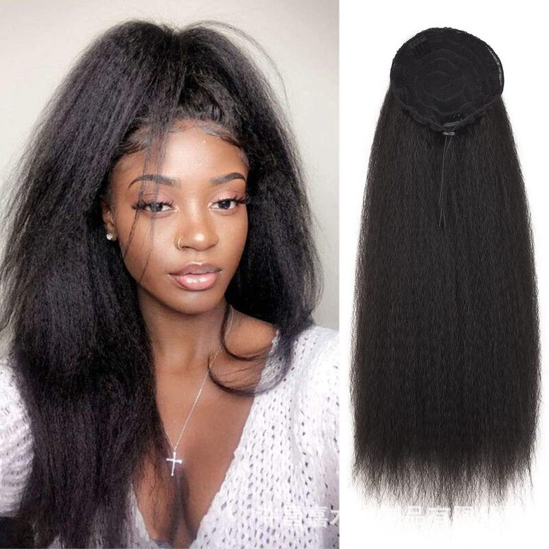 Wig Ponytail Long Straight Hair Ponytail Fluffy Afro Wig Ponytail African Yaki Straight Wig