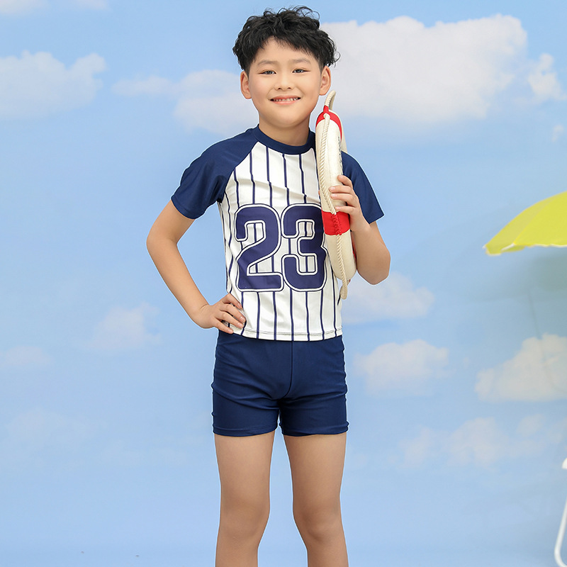 Traje de baño para niños Nuevo traje de baño para niños mediano y grande de dos piezas de manga corta para jóvenes estilo occidental de aguas termales