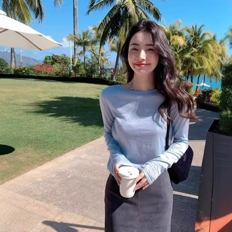 2025 Early Spring New Arrival Worsted Wool Knitwear Korean Style Loose Slimming Women's Casual Base Top Thin Round Neck