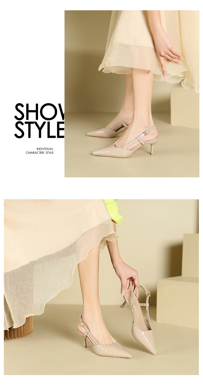 Giày sandal nữ hở mũi mũi nhọn gót nhọn cao thiết kế độc đáo — Màu đen chi tiết 6
