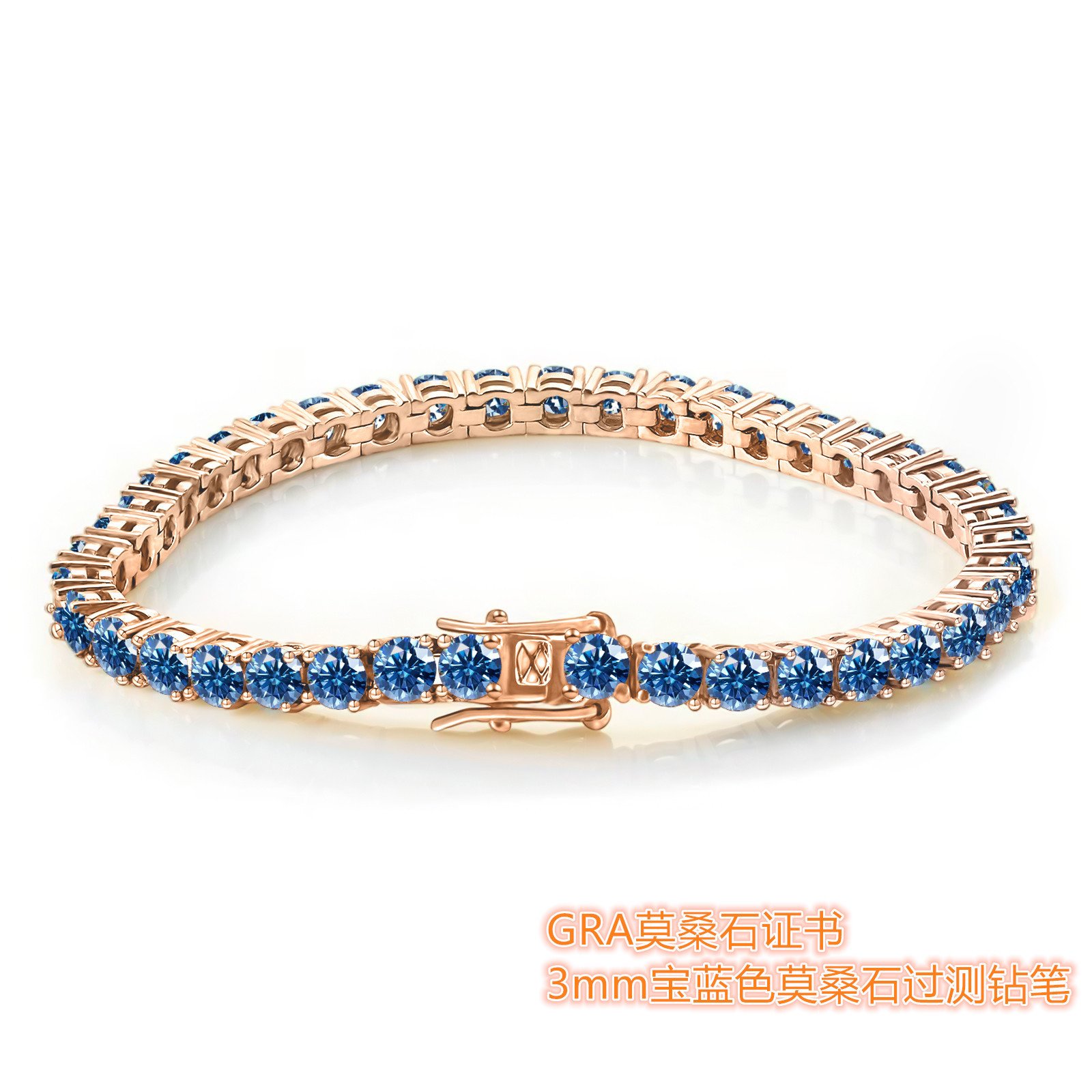 3mm azul real tenis pulsera S925 plata con incrustaciones tenis cadena hombres y mujeres pulsera clásico