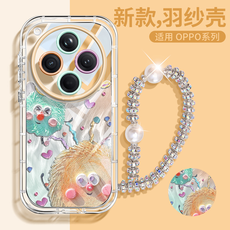 适用于oppofindx8手机壳ins时尚羽纱x8ultra透明腕带支架findx8pr|undefined