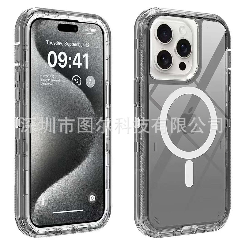 IPhone 16 14 13 12 11 15 Pro Maxマグネット式携帯ケース透明三合一耐落下防止|undefined