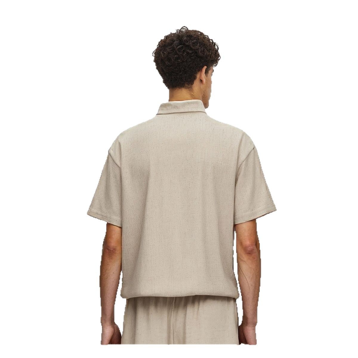 ETAI Hombre| Marca de marea transfronteriza polo con solapa suelta camiseta de lino y algodón de color sólido casual de cuello en V hombre mangas cortas image 6