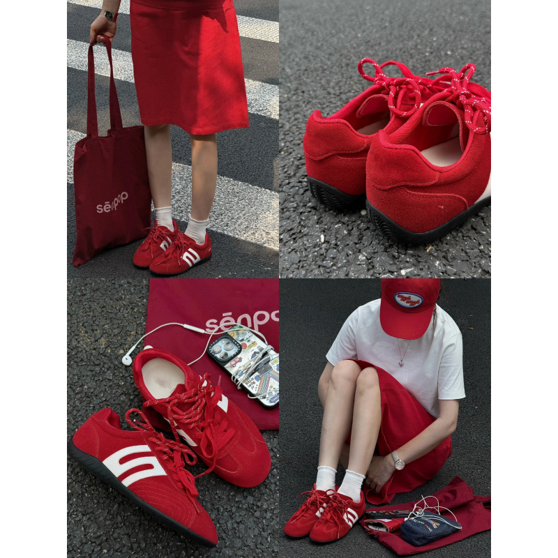 真皮复古红色方程式赛车德训鞋女2025新款休闲百搭阿甘鞋板鞋女|undefined