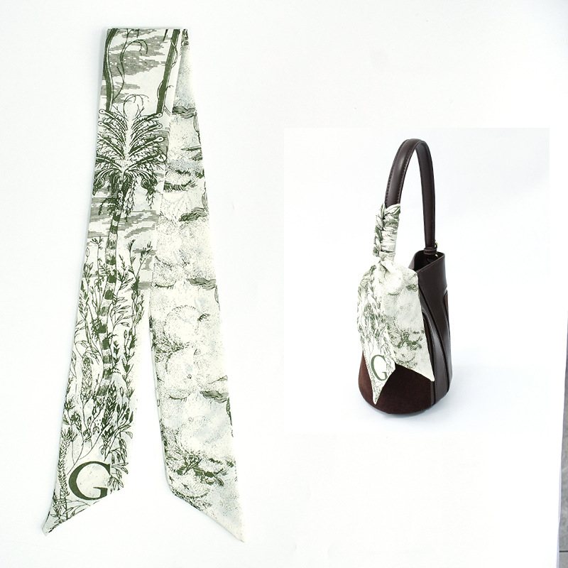 Primavera y verano de moda casual bolsa de decoración bufandas flores de seda de alta calidad 24 letras largas tiras multipropósito