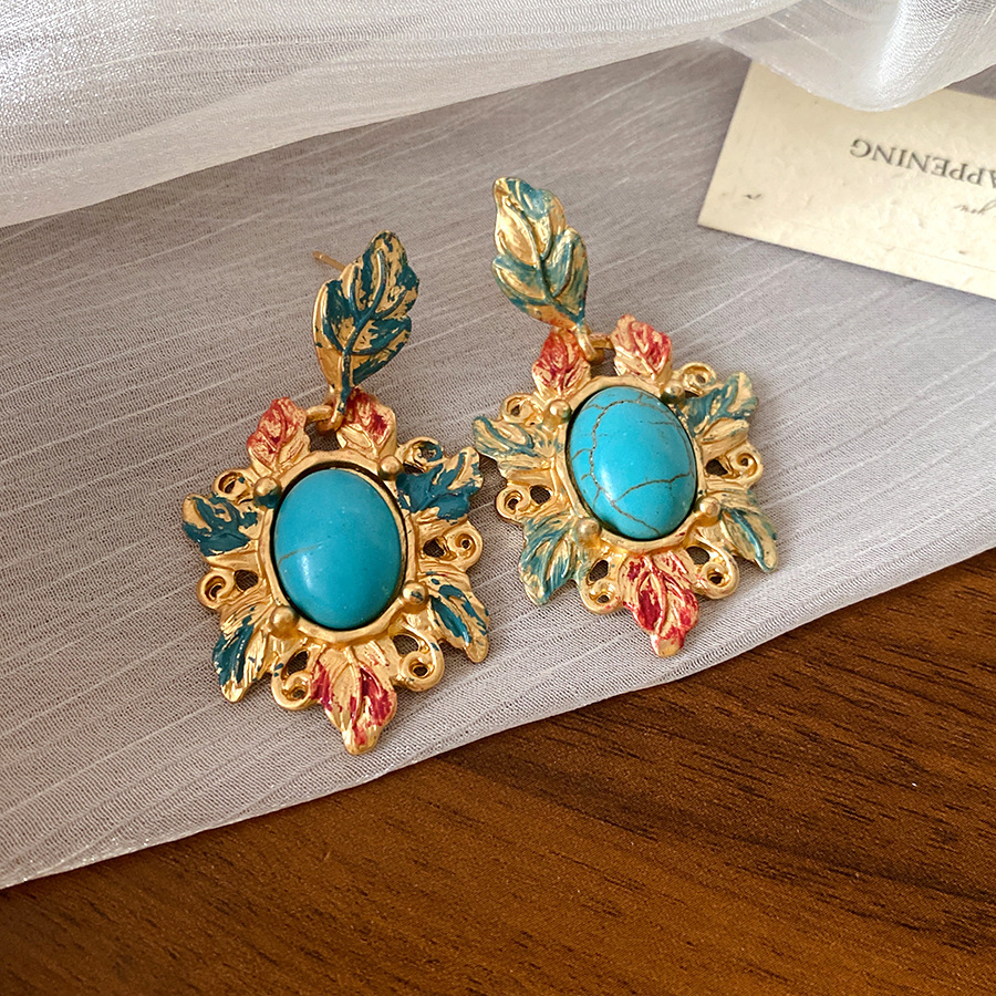 Pendientes exagerados de vintage medieval Pendientes de perlas geométricas de aceite de gota de diamantes de aguja de plata femenina Pendientes retro de sentido avanzado