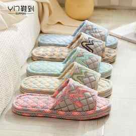 新款新款布艺情侣拖鞋女春秋简约韩版家居地板拖静音防滑春夏软底