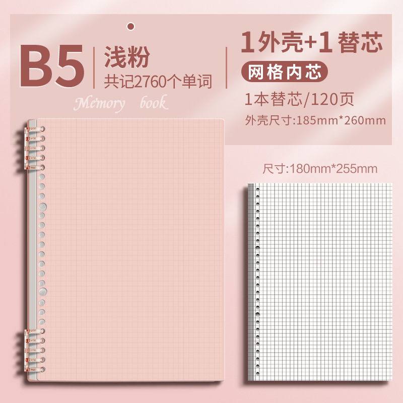 Cuaderno de hoja b5 cuaderno de hoja sub-núcleo desmontable de línea horizontal cuadrada desmontable de núcleo 26 agujeros cuaderno de malla