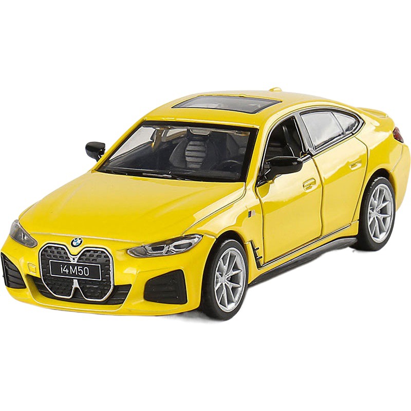 Calipo 1:34 BMW I4 M50 modelo de coche de aleación Tire hacia atrás sonido y luz de juguete coche de carreras coche deportivo Puerta Abierta caja