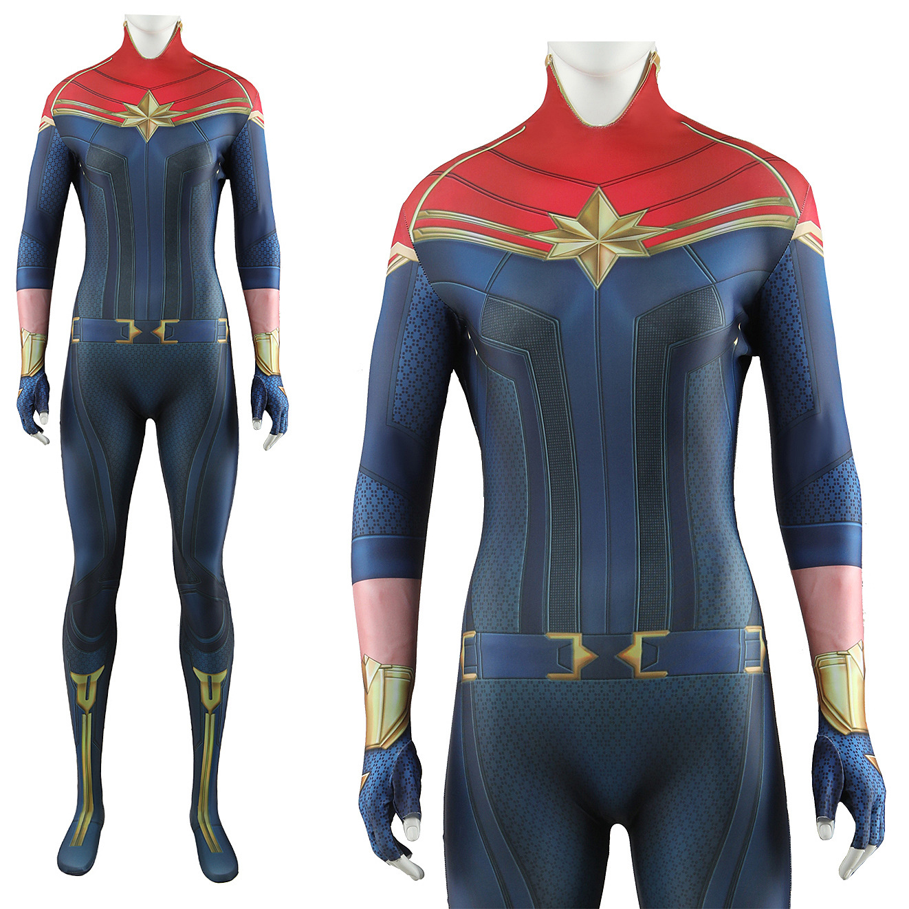 Captain Marvel Carol Danvers Cosplay Costumes Spandex Printed Jumpsuits