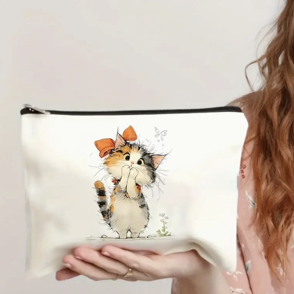Amazon Cross-border algodón y lino bolsa de lavado impresa de doble cara bolsa de almacenamiento bolsa de accesorios para gatos con lazo de gran capacidad