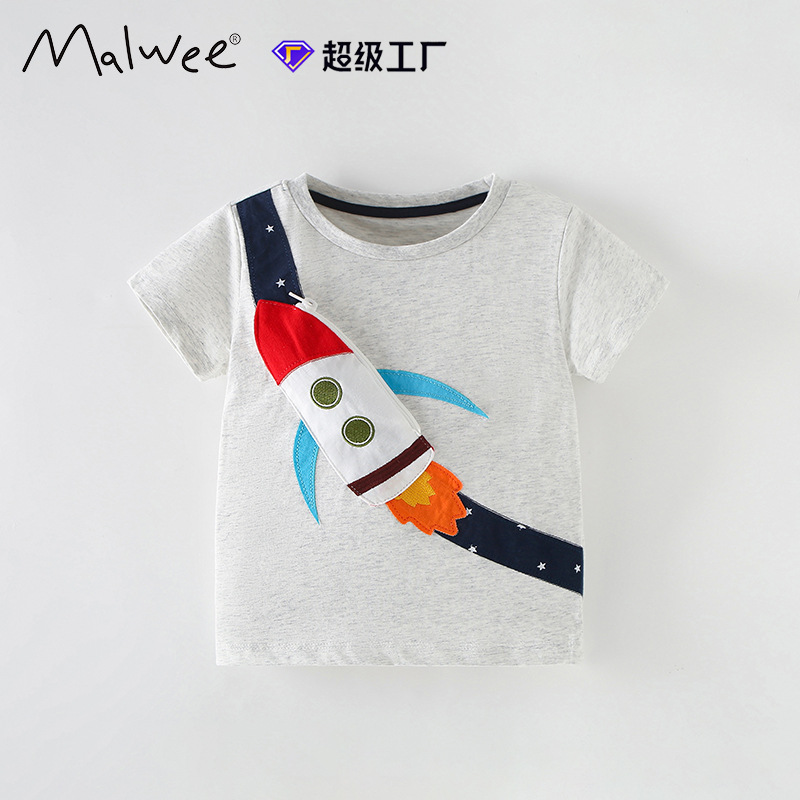 Malwee transfronterizo camiseta de niño nuevo estilo guapo niño cuello redondo manga corta Europa y América camiseta de verano para niños
