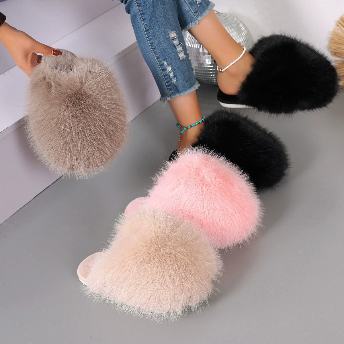 (Cross-border trading), winter keep warm multicoloured slippers, plus size, adds volume, soft sole