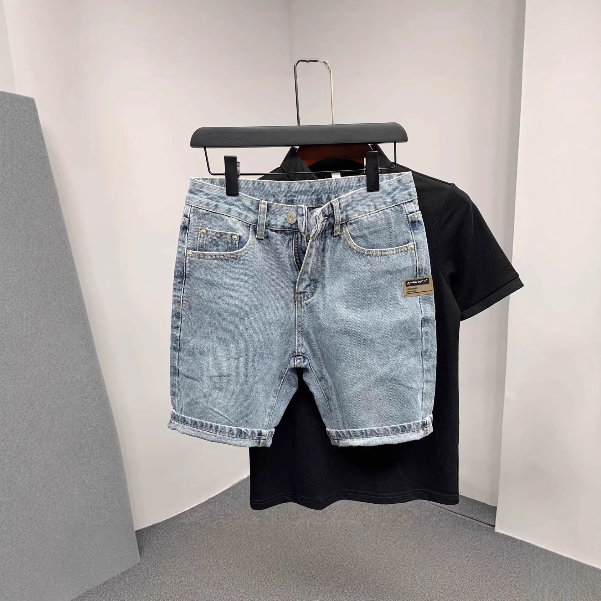 Men's Retro Blue Denim Shorts High End Casual Five Point Pants Summer Trendy Outerwear_mkmklike.com