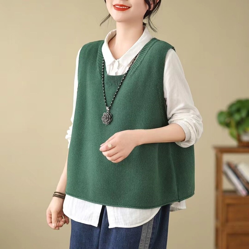 【Yangyang Family】Women's Versatile Knitted Sweater Vest Cardigan Sleeveless Sweater Layered Vest Thickened