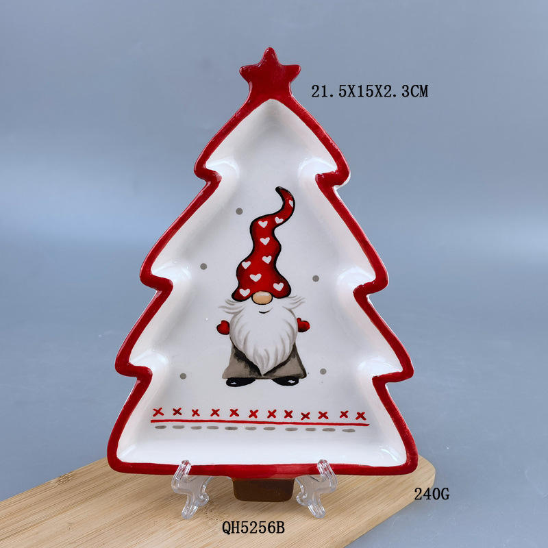 Plato de árbol de Navidad de cerámica Plato de Navidad de dolomita pesada Plato de Navidad de árbol de Navidad 3D pintado a mano Plato de galletas de marido