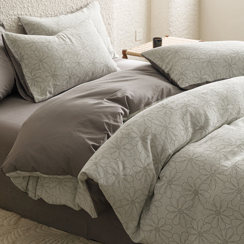 Summer Clase A Algodón lavado de algodón Juego de cuatro piezas Algodón puro Sensación simple de alta gama Funda de edredón Juego de tres piezas de ropa de cama