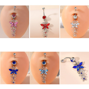 Cross-border personality simple multi-color butterfly navel ring navel nail fashion puncture jewelry first hand in stock factory wholesale