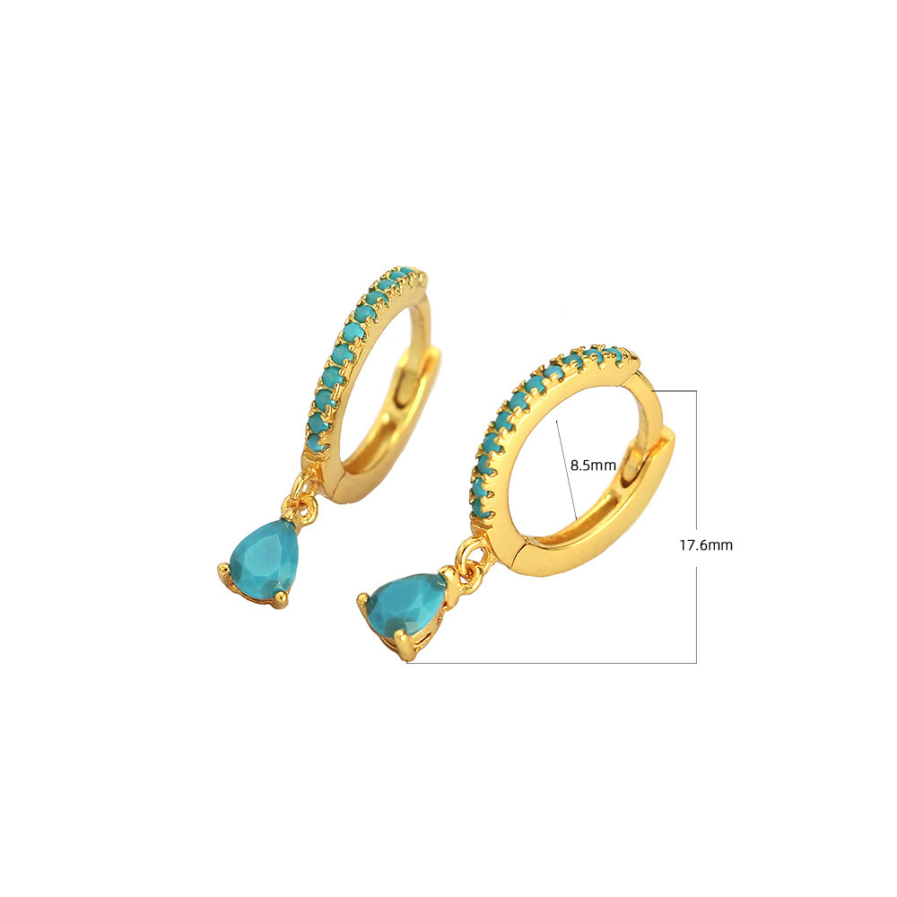 0.03µm Gold Plating Thickness 1 Pair 925 Sterling Silver Rhinestones Water Droplets Earrings