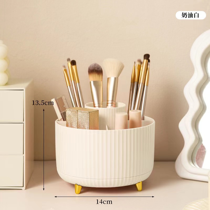 Caja de almacenamiento de cosméticos 360 grados giratoria doméstica dormitorio cubierta de tocador lápiz labial ceja pincel de maquillaje barril de almacenamiento