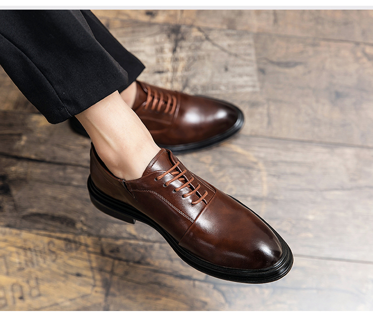 ShoeVault Large Size Men's Leather 2025 New Spring British Business Formal Groom Wedding Brown Pointed Derby Shoes_voghion.com
