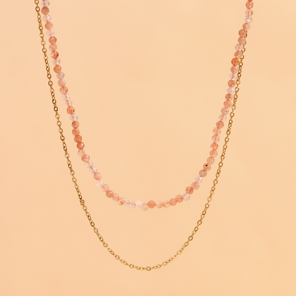 Natural Stone Beaded Stainless Steel Layered Necklace